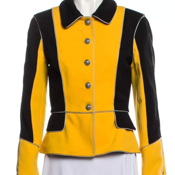 Moschino Italian Yellow Gold Black Silver Zipper Jacket Colorblock US 8 Small - Picture 1 of 10